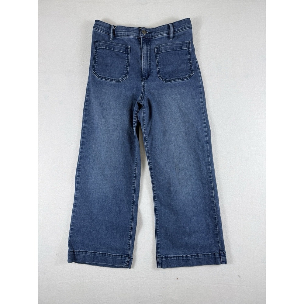 Jessica Simpson Womens High Rise Wide Leg Cropped Jeans Patch Pocket Blue Size 8